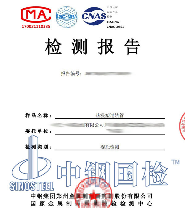 熱浸塑過軌管檢測報告